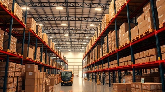 integrated fulfillment distribution, strategic allocation, dispatching goods efficiently, photorealistic, distribution center with satellite maps and technology, highly detailed, dynamic logistics operations, warm colors, ambient lighting, shot with an ultra-wide lens.