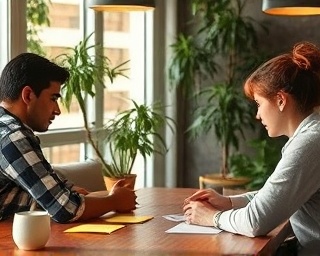 creative incentive solutions, focused expression, brainstorming, photorealistic, a cozy co-working space with plants, highly detailed, sticky notes on the table, f/5.6, earth tones, soft afternoon light, shot with a 85mm lens.